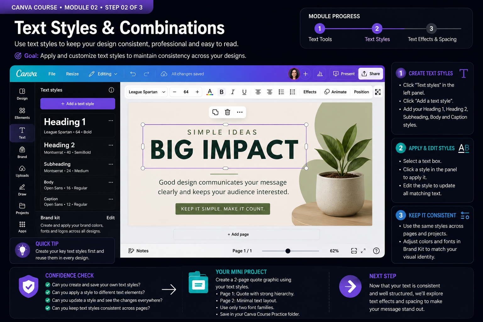 Canva module 2 instructional visual: Alignment, grids and spacing