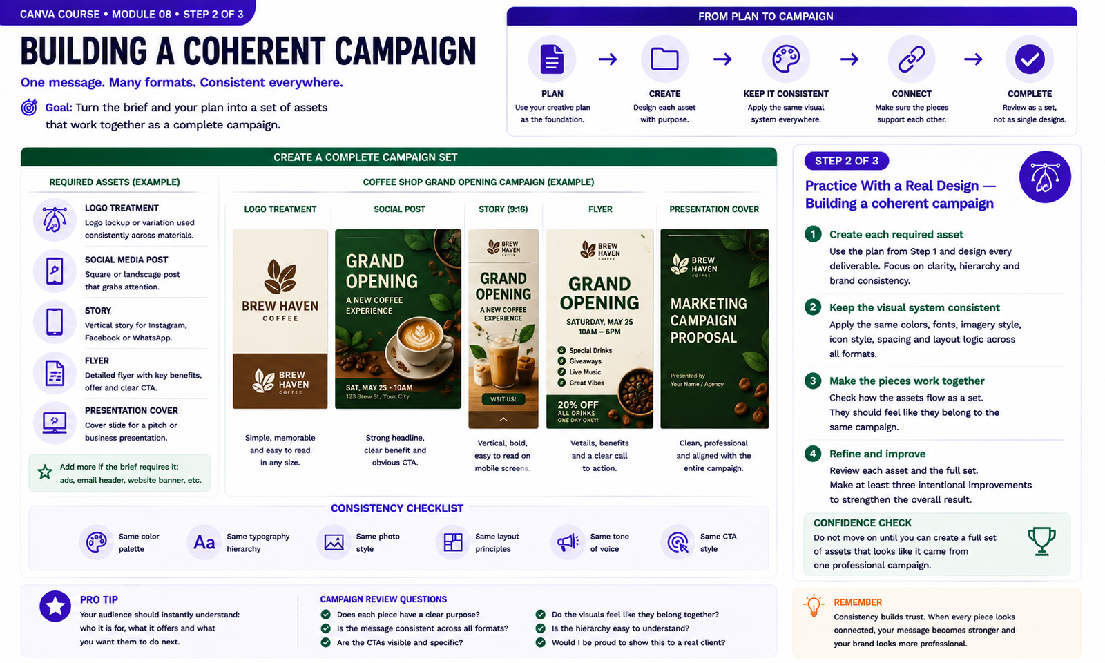 Canva module 8 instructional visual: Building a coherent campaign