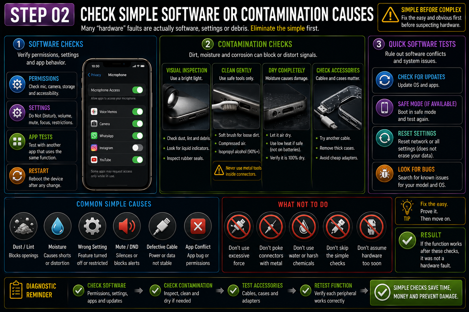 Check simple software or contamination causes