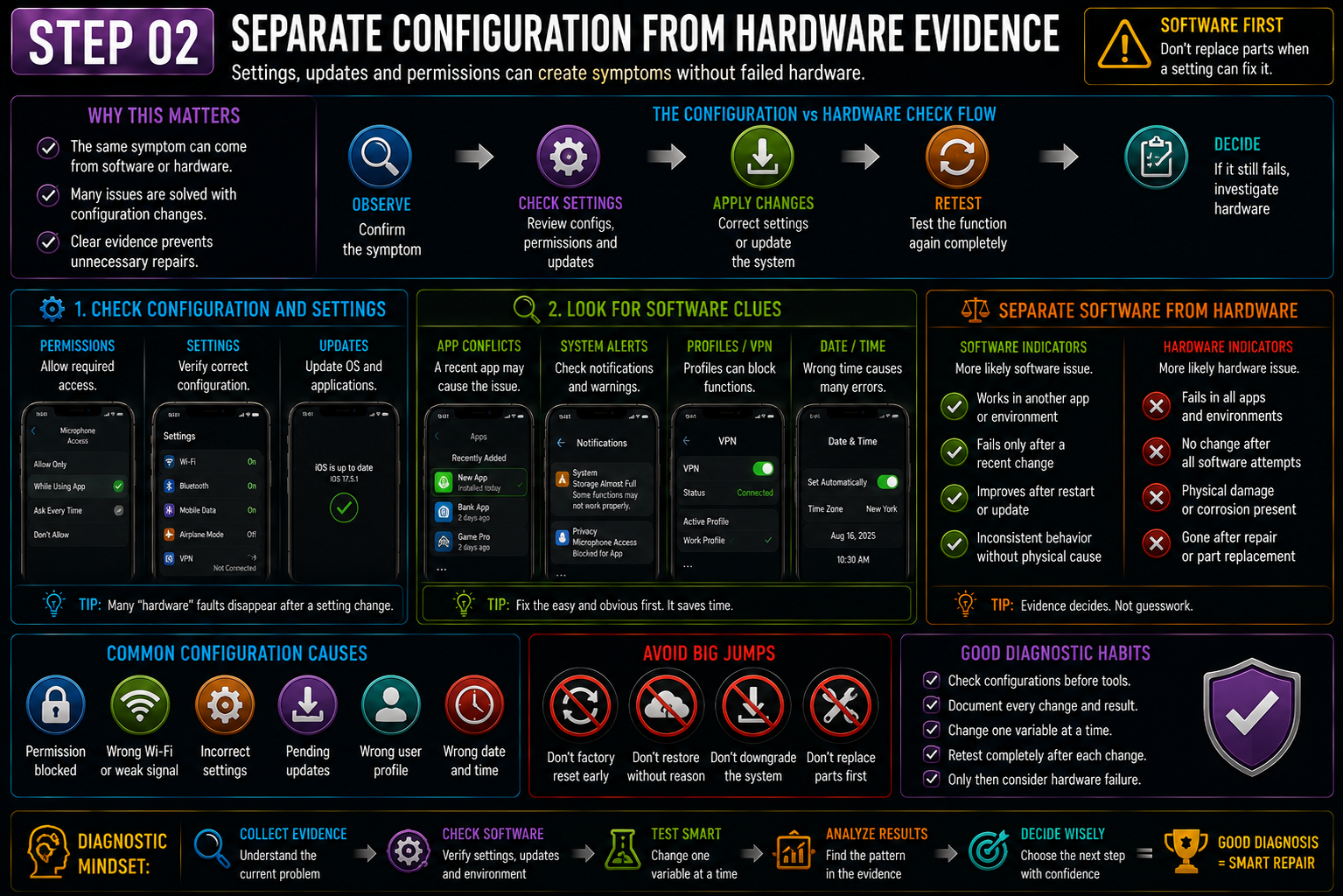 Separate configuration from hardware evidence
